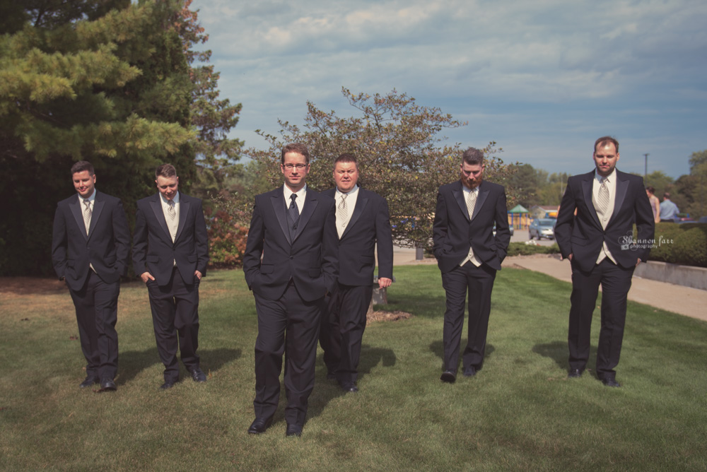 Rustic fall wedding groomsmen portrait