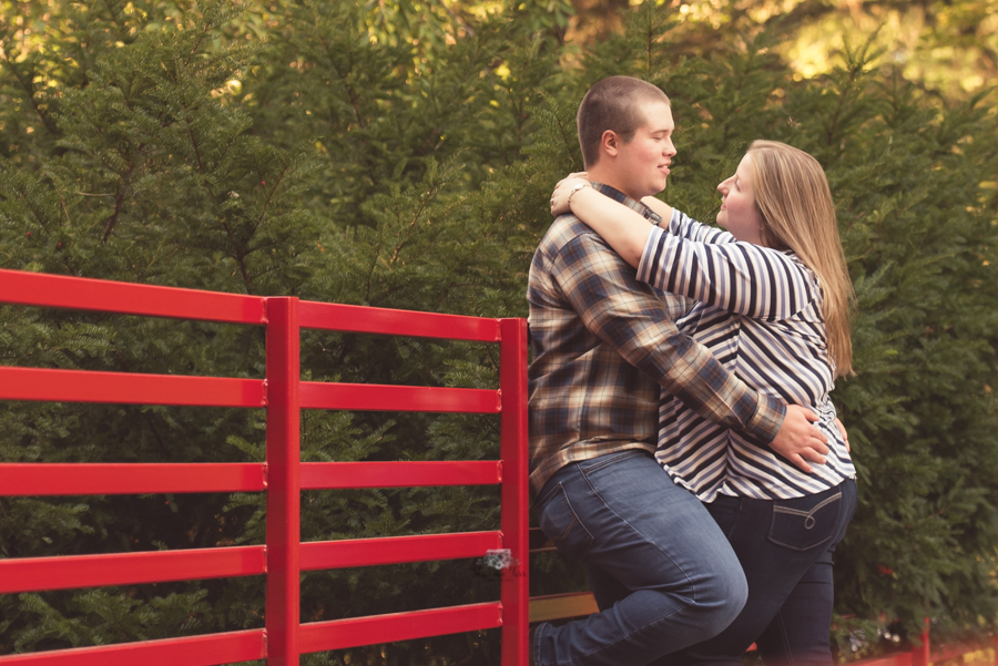 Engagement Photography at Dow Gardens on red bridge