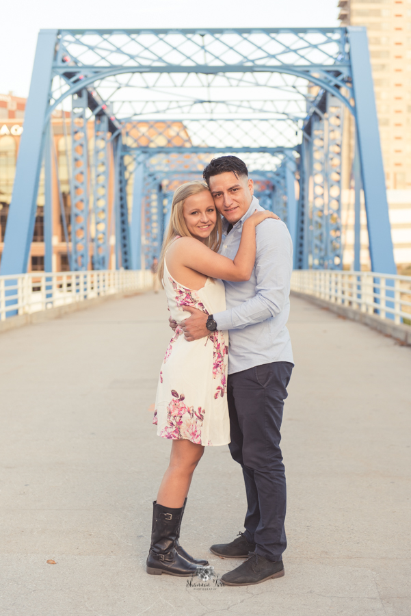 Couple engagement in Grand Rapids on Blue Bridge