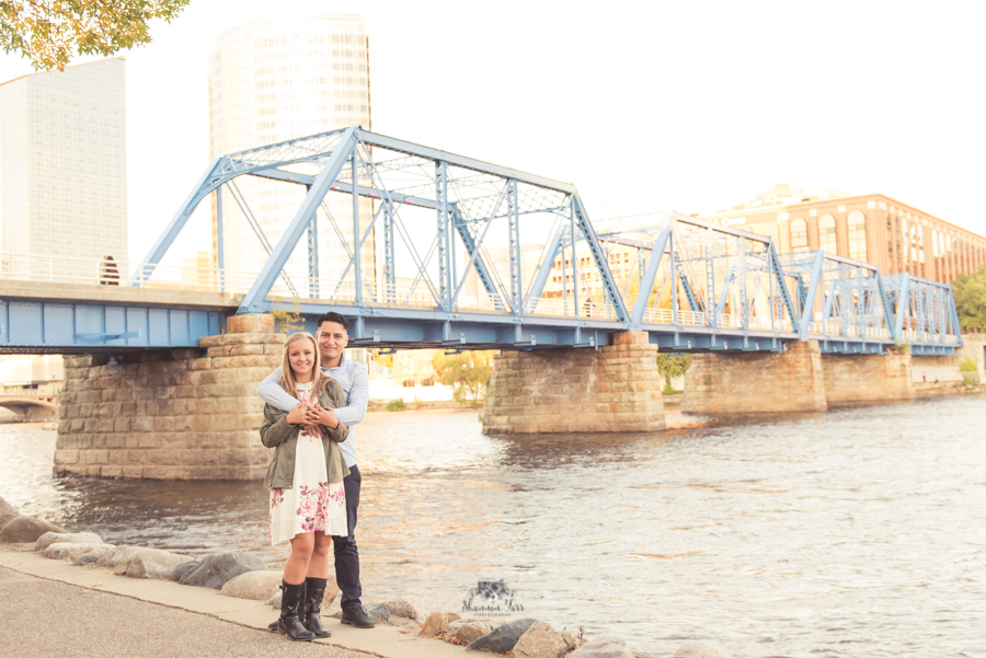 Couple engagement in Grand Rapids on Blue Bridge