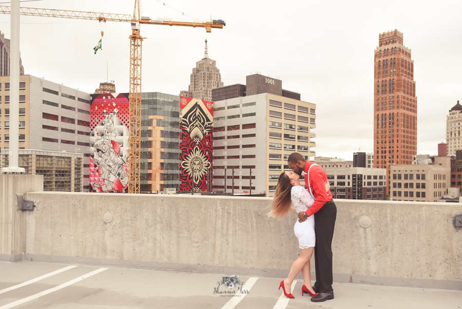 Couple engagement at the Z Lot in Detroit