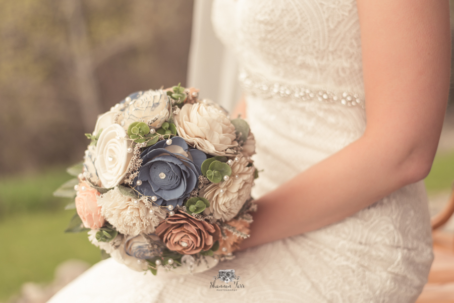 Bridal bouquet wood flower details