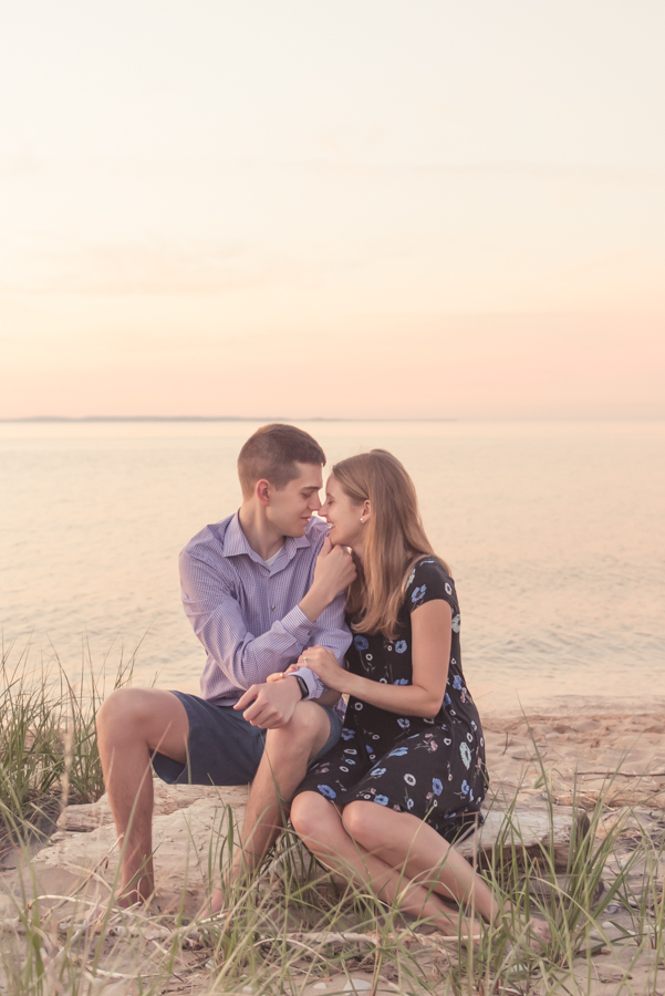 Couple engagement at Glen Haven, MI beach