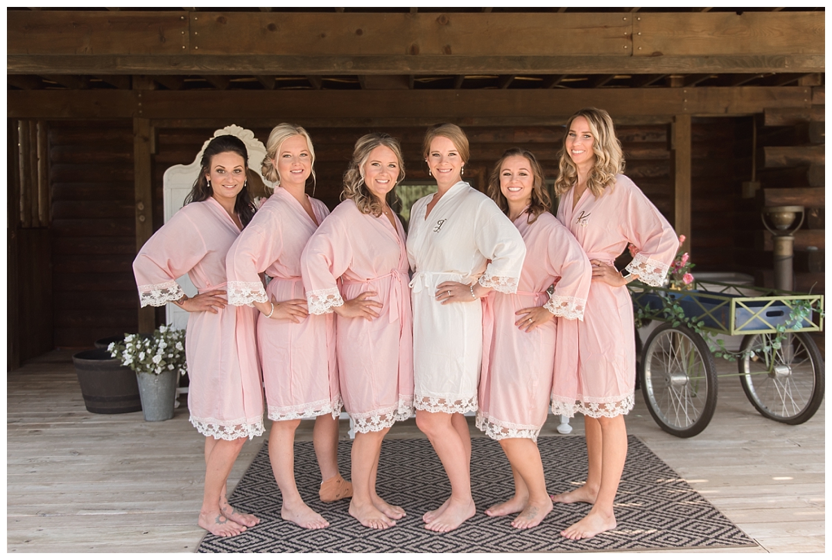 bridesmaids in robes at Iris Hills